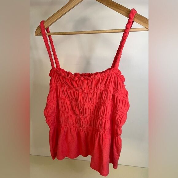 NWT Bar III Women's Square Neckline Terry Ruffled Smocked Watermelon Punch Xl - Picture 2 of 4